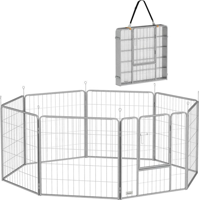 PawHut Welpenlaufstall aus Stahl in Silber, B/T/H: 240 x 80 x 80 cm - Bild 1