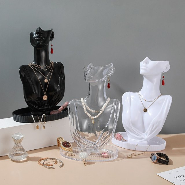 Schmuck Display Stand Mannequin in Schwarz mit Tablett zur Präsentation von Halsketten, Anhängern und Ohrringen - Bild 1