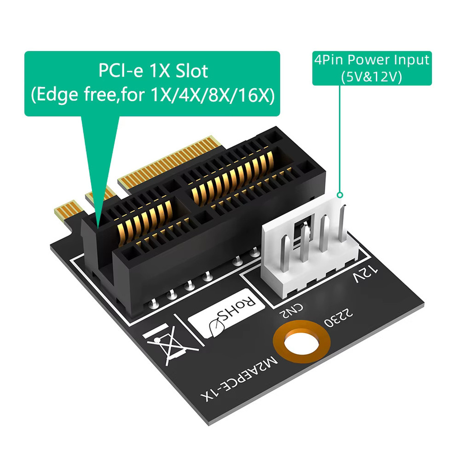 T.F.SKYWINDINTL M.2 NGFF Key A/A+E/E auf PCI-E 1X Adapter für 2230 Typ in Schwarz - Bild 3
