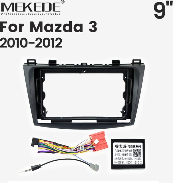 MEKEDE Autoradio Hauptrahmen Lünette Kit für Mazda 3 2010 2011 2012 mit 9 Zoll Armaturenbrett Einzelrahmen Kabel Canbus Panel in Schwarz - Bild 1