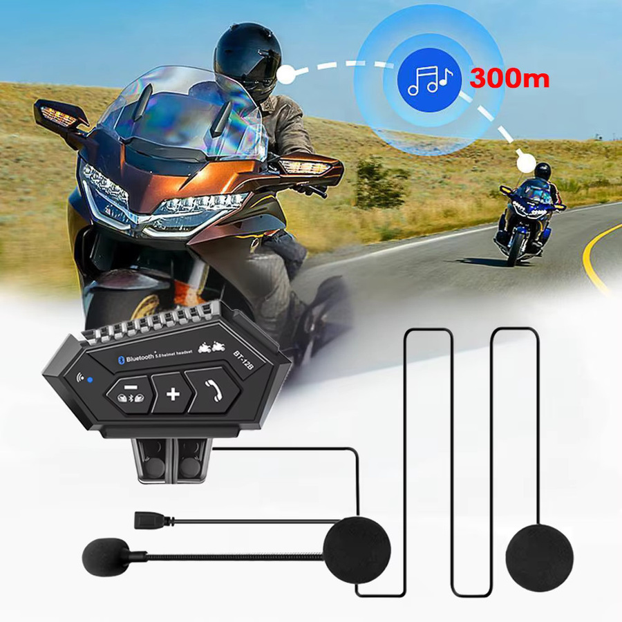 kebidumei BT-12B Motorrad-Gegensprechanlage mit Bluetooth-Headset, IP65 wasserdicht, Freisprecheinrichtung für 2 Fahrer, Schwarz - Bild 2