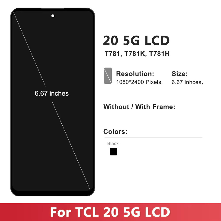 TCL 20 5G Ersatzdisplay mit Rahmen 6.67 Zoll LCD Touchscreen Baugruppe in Schwarz - Bild 2