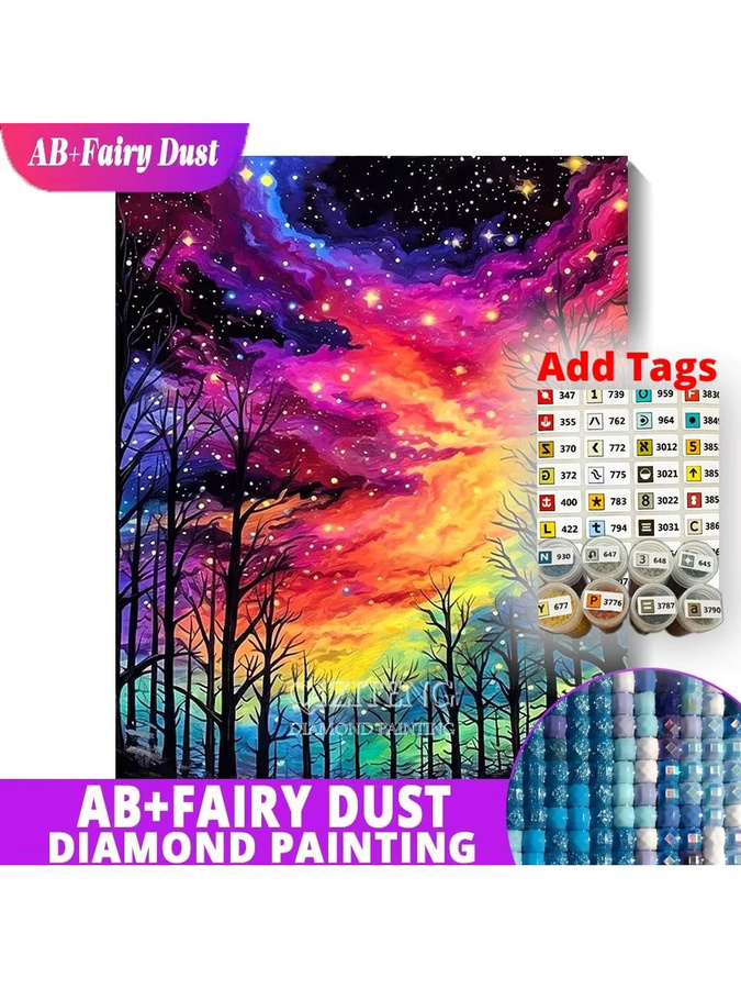 Potdemiel DIY Diamond Painting Set AB Fairy Dust Dazzling Starry Forest Landschaft in Multicolour - Bild 5