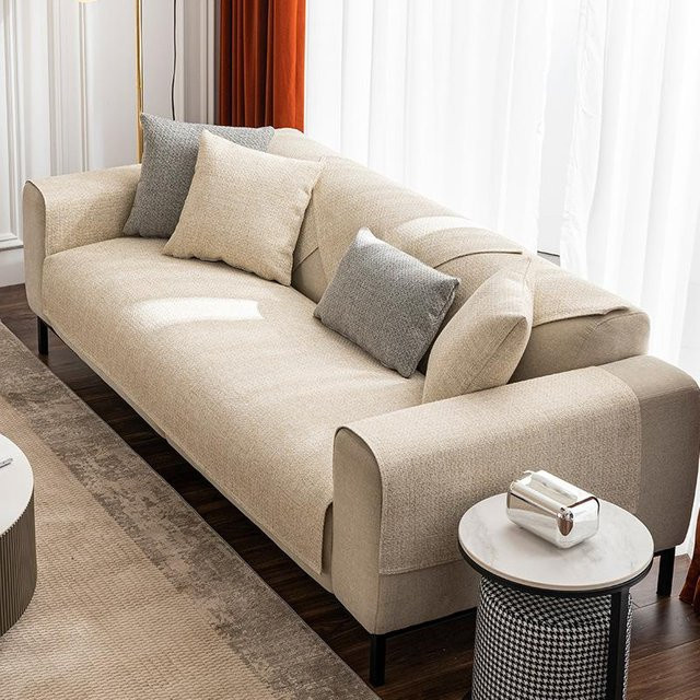 Rutschfester Leinensofaüberwurf in Beige, moderner und staubdichter Sofabezug für dein Wohnzimmer, Breite: 70 cm, Tiefe: 70 cm - Bild 1