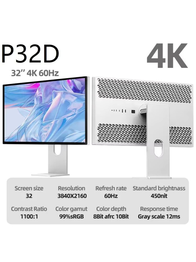 KUYCON P32D 4K UHD Monitor mit 32 Zoll, 60Hz, HDR10 und USB-C Anschluss in Silber - Bild 7