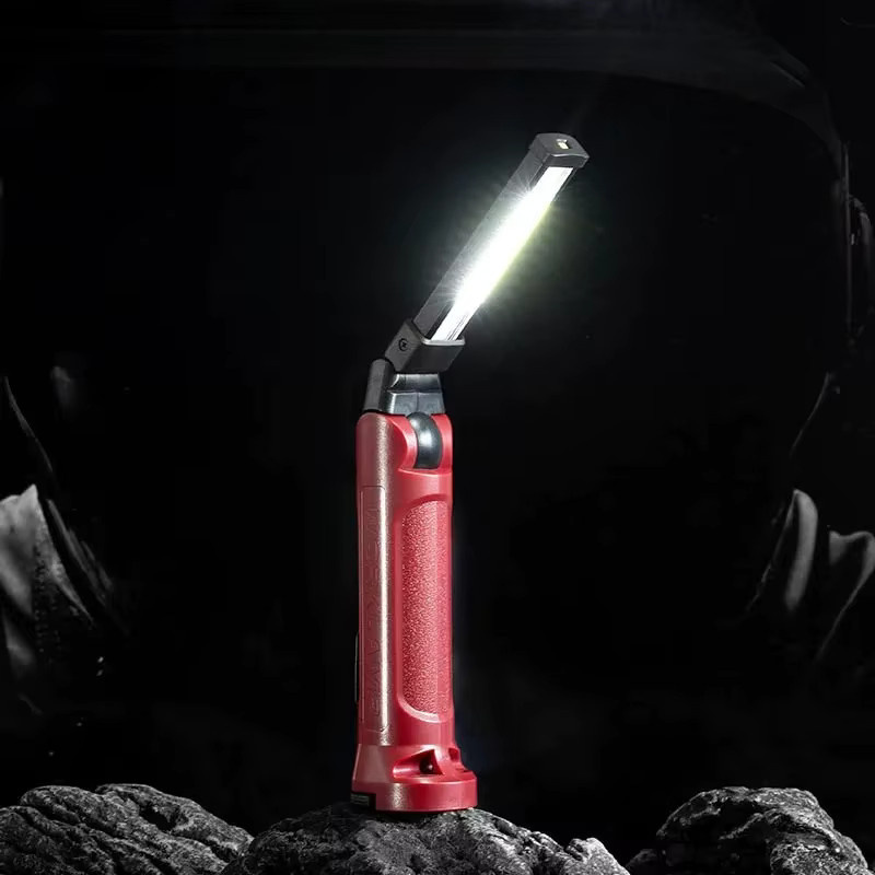 Htomaza COB LED-Arbeitsleuchte in Rot, wiederaufladbare zusammenklappbare Taschenlampe mit magnetischem Aufhängehaken für Outdoor, Camping und Autoreparatur - Bild 3