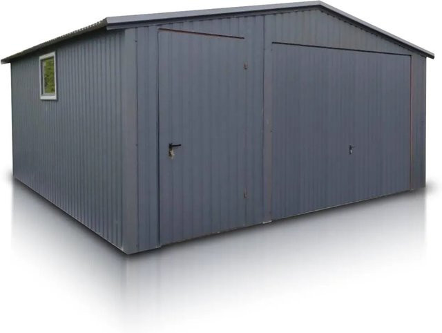 Liderstal Einzelgarage aus Trapezprofilblech mit Satteldach und Schwingtor in Graphit, B/T: 500 x 500 cm - Bild 1