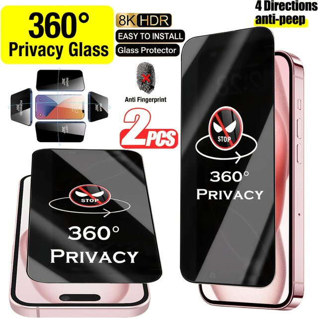 NNBILI 2er-Pack 4-Wege 360-Grad Blickschutzfolie für iPhone 17 16 15 14 13 12 11 Pro Max 17Air 17e Rundumschutz transparent - Bild 1