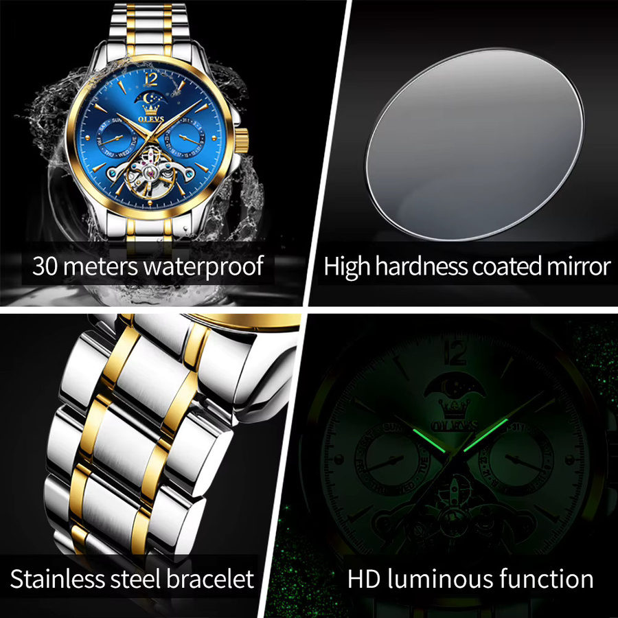 OLEVS Armbanduhr Automatik, Edelstahl, Mondphase, Herren - Bild 5