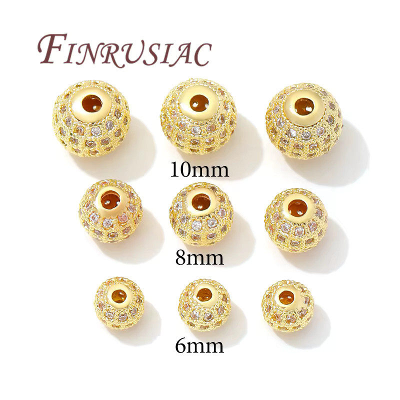 FINRUSIAC Abstandshalterperlen, 18K vergoldetes Messing, Zirkon, 6mm 8mm 10mm - Bild 1