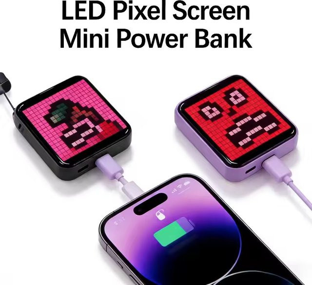 Tragbares LED-Pixel-Display TLEDMP in Schwarz mit Powerbank-Funktion, RGB-Multicolor und App-Steuerung via USB-C - Bild 1