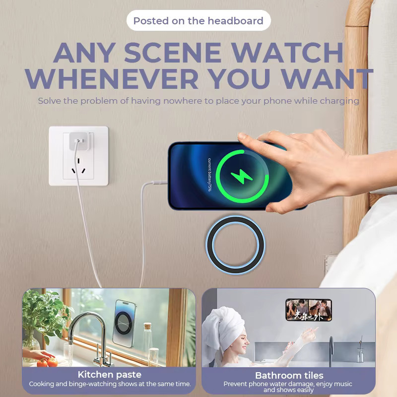 MagSafe Magnetische Ring Telefonhalterung in Blau für iPhone 15, Selbstklebende Handyhalterung für Wand und Auto Dashboard - Bild 5