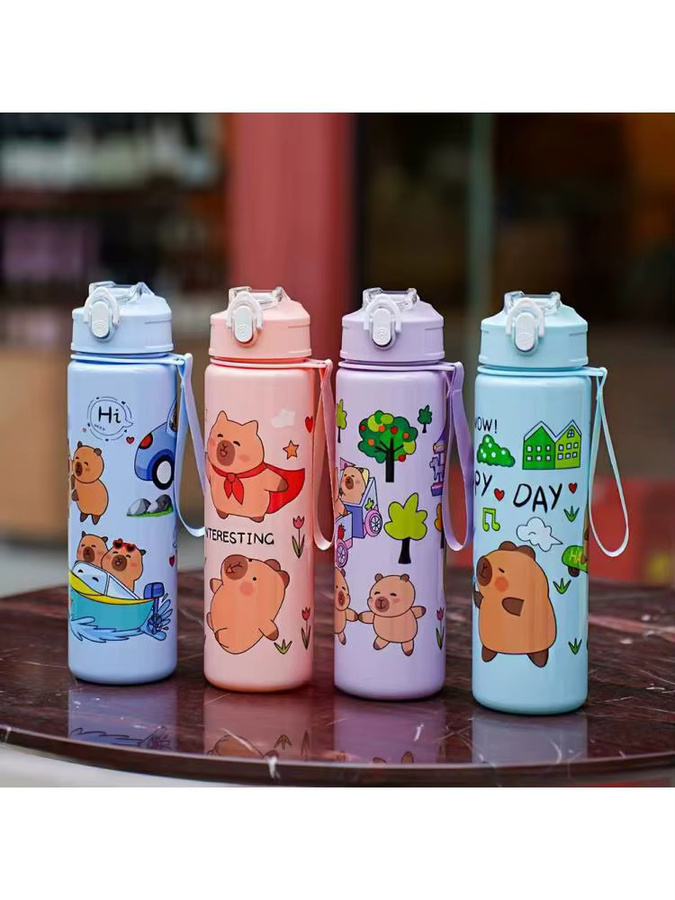 APWIKOGER Capybara Wasserbecher mit Strohhalm und Griff in Blau, 700 ml Sportwasserflasche für Kinder und Outdoor-Aktivitäten - Bild 6