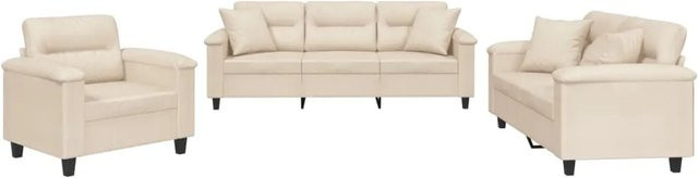 vidaXL Sofagarnitur 3-teilig aus Mikrofasergewebe in Beige inklusive Kissen - Bild 1
