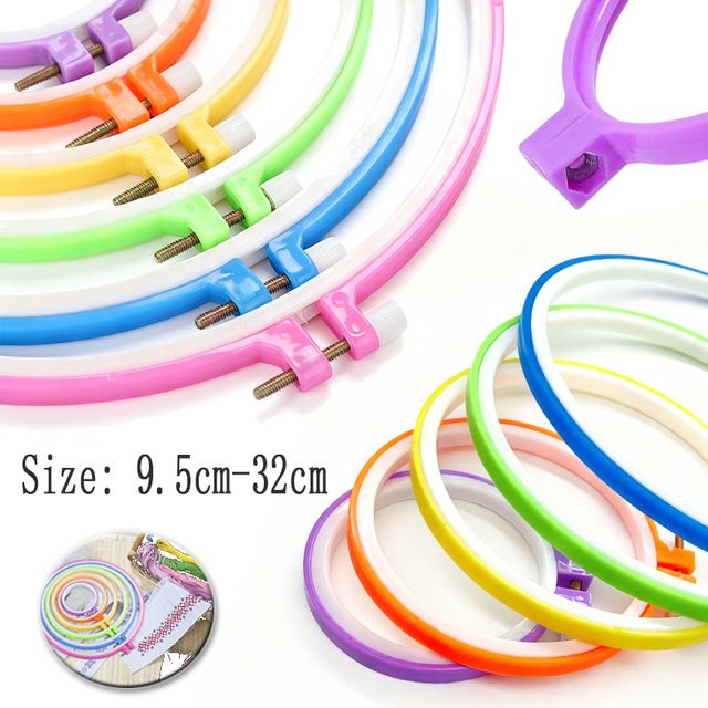 Set aus Kunststoff Stickrahmen für Stickerei und Kreuzstich, verstellbar, Farben: Lila und Multicolour, Durchmesser: 9,5 cm bis 32 cm - Bild 1