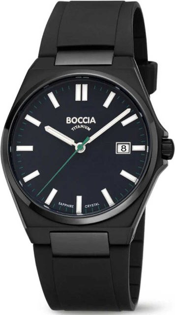 Boccia Herrenuhr, Titan, Quarz, Saphirglas, 39 mm, Schwarz, Silikon - Bild 1