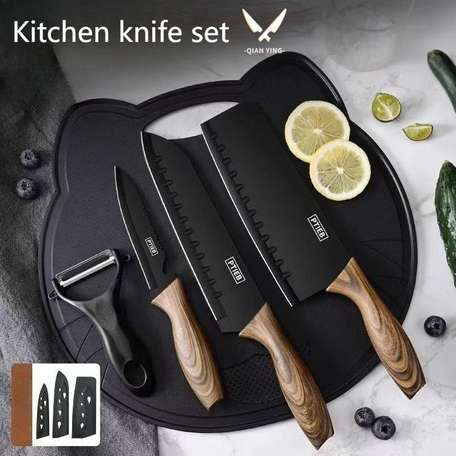 PLYS Edelstahl-Messer-Set in Schwarz mit Fleischschneidemesser und Obstmesser - Bild 1