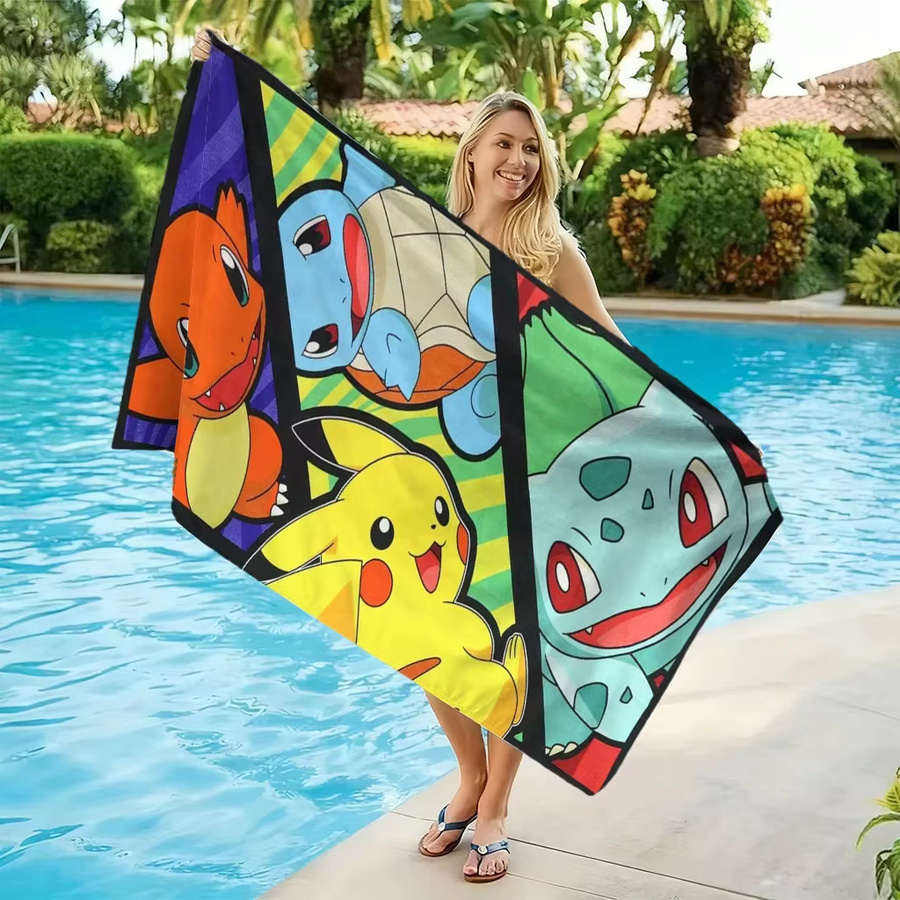 Potdemiel Retro Pokemon Starters Strandtuch aus Mikrofaser mit Pikachu-Aufdruck, schnelltrocknend, Multicolour - Bild 4