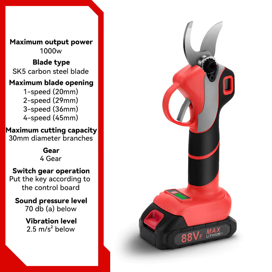ONEVAN 4Gears Bürstenlose elektrische Gartenschere in Rot für Makita 18V LXT Akkus mit 30mm Schneidkapazität - Bild 3