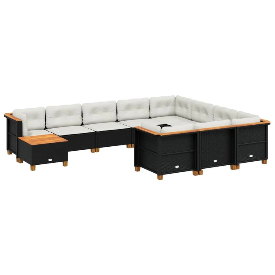 vidaXL 11-tlg Garten-Sofagarnitur aus Poly Rattan und Akazienholz in Schwarz mit Kissen Modell 133 - Bild 2