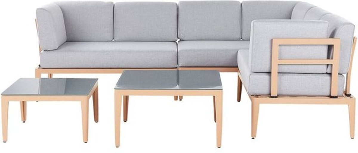 BELIANI Lounge Set Modern aus Aluminium und Polyester in Grau und Braun für 6 Personen mit zwei Tischen - Bild 1