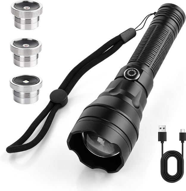 BORUiT Hochleistungs-LED-Taschenlampe in Schwarz mit 800 lm, zoombar und wiederaufladbar via Typ-C - Bild 1