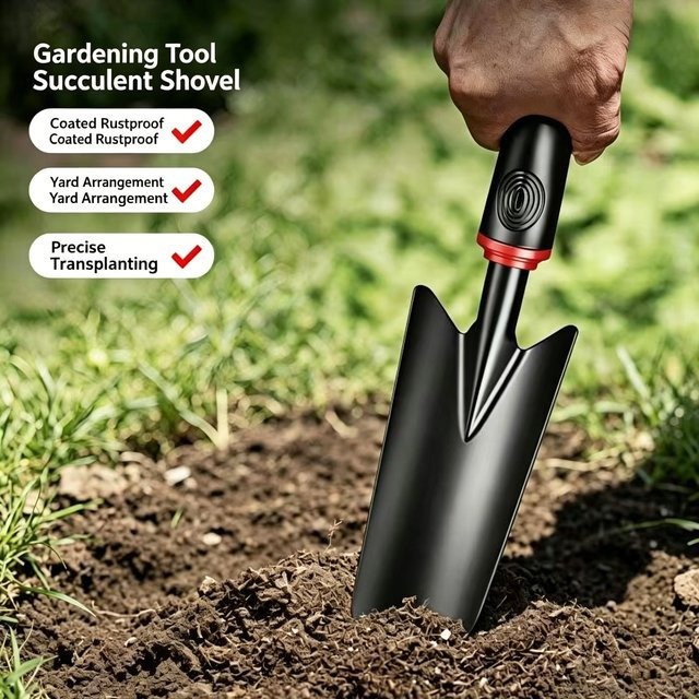 Gartenkelle aus Kohlenstoffstahl in Schwarz-Silber mit ergonomischem Griff zum Pflanzen und Umtopfen - Bild 1