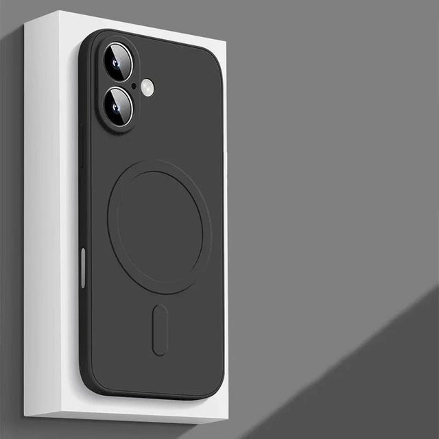 YULIN Magnetische Silikon Hülle für iPhone 16 15 14 13 12 Pro Max Plus Schwarz Stoßfeste Abdeckung mit kabellosem Laden - Bild 1