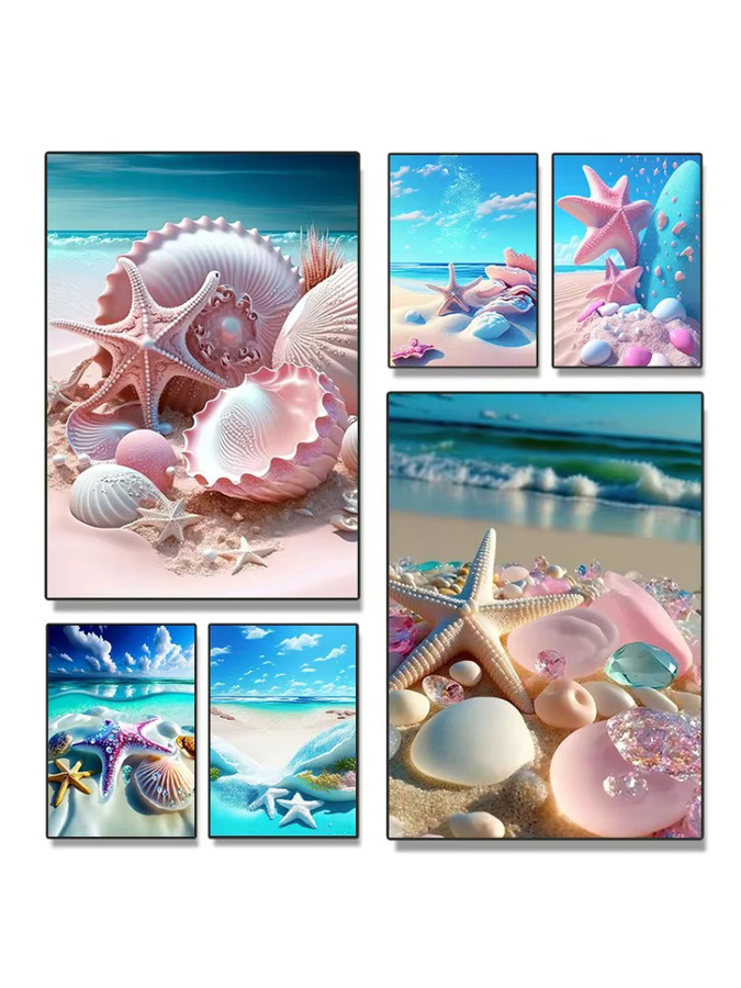 Potdemiel Wandkunst Poster mit rosa Perlen, Muscheln und Seesternen im maritimen Sommer-Design - Bild 2