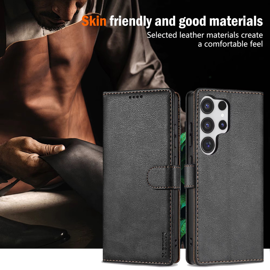Magnetische Luxus Ledertasche für Samsung Galaxy S25 S24 FE S23 S22 Plus S21 Ultra in Schwarz mit Kartensteckplatz und Brieftaschenfunktion - Bild 2
