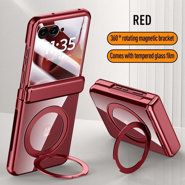 Transparente Schutzhülle aus gehärtetem Glas mit Magnetischem Metallringhalter für Motorola Razr 60 Ultra, Moto Razr 60 und Motorola Razr 50 - Bild 1