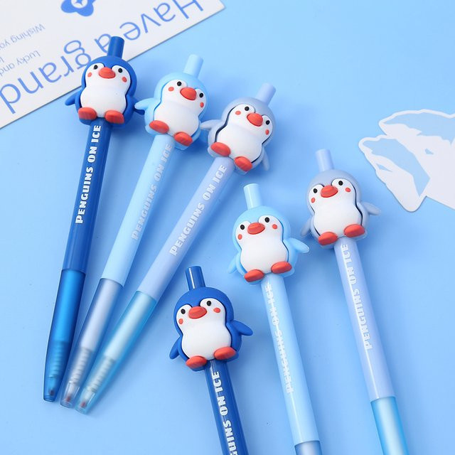 3er-Set Pinguin Mechanische Gel-Stifte mit 0,5 mm Mine in Blau - Bild 1