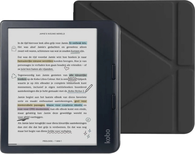 Kobo Libra Colour E-Reader in Schwarz mit BlueBuilt Book Case in Schwarz - Bild 1