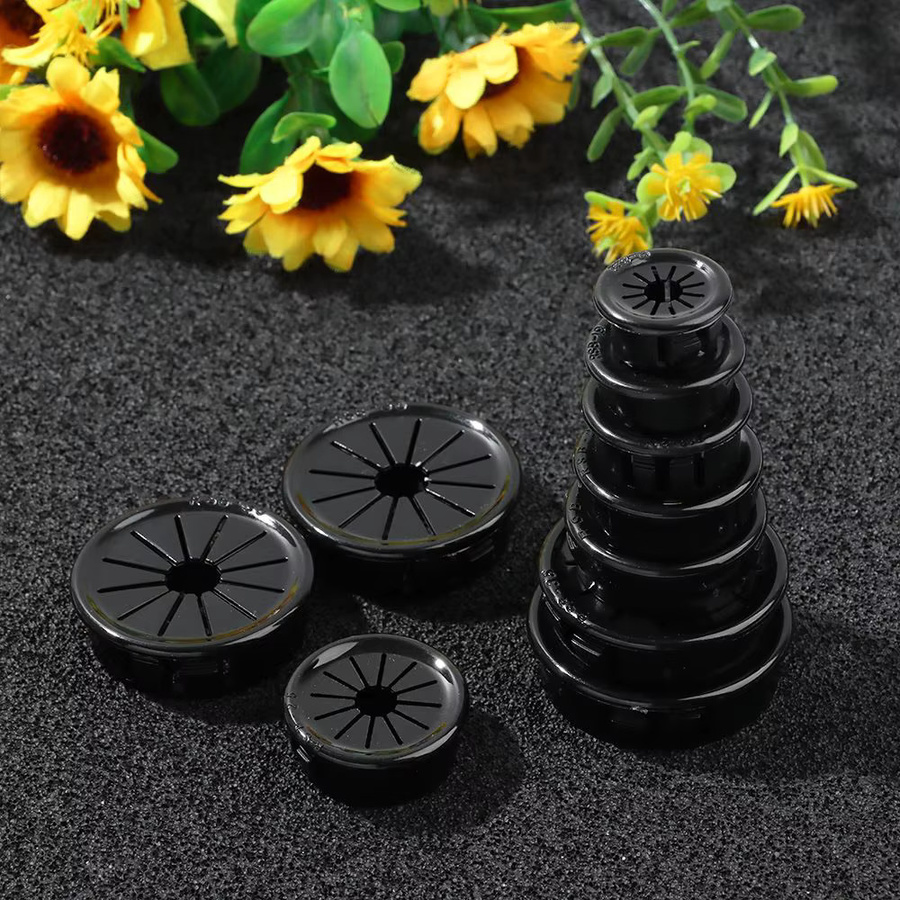 10er Set Kabeldurchlass Organizer aus Kunststoff in Schwarz für Schreibtisch und Computer Tüllen - Bild 2