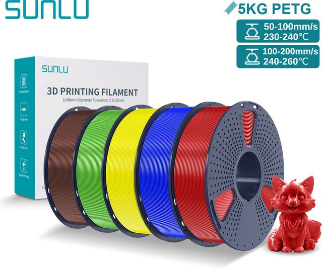 SUNLU PETG 3D-Drucker-Filament 1,75 mm mit wiederverwendbarer Spule, 5 kg, Weiß und Schwarz - Bild 1