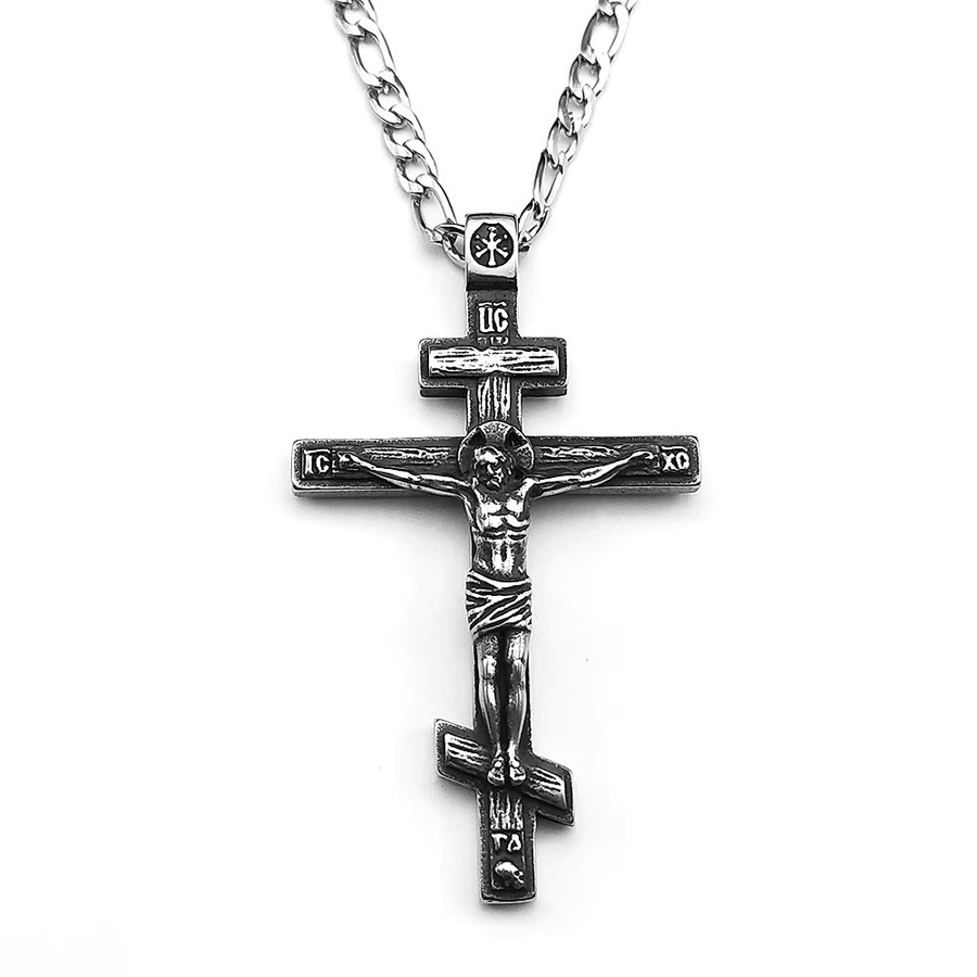 JYTF Anhänger Halskette, Jesus Kreuz, Edelstahl, Silber, Unisex, Vintage - Bild 2