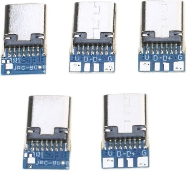 5 Stück USB Typ-C Breakout PCB Board Buchse aus Metall in Silber - Bild 1