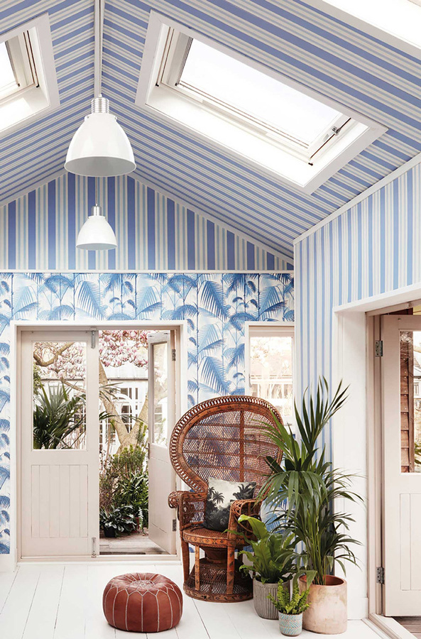 Cole & Son Tapete Polo Stripe in Blau, Vlies, abstraktes Streifendesign im skandinavischen Stil - Bild 1