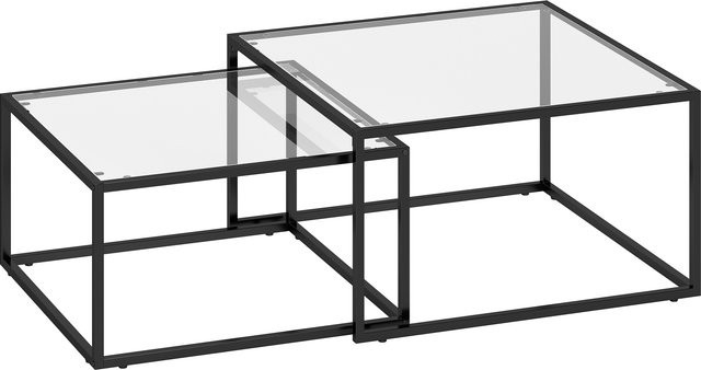 HOMCOM 2er-Set Couchtische rund mit gehärteter Glasplatte und Metallgestell in Schwarz - Bild 1