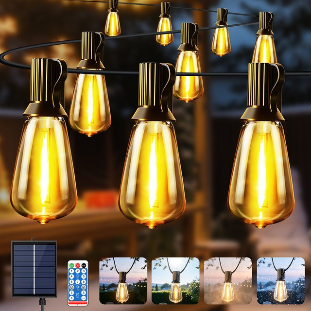 ST38 Solar-LED-Lichterkette mit Fernbedienung, warmweiß, wasserdicht und dimmbar für Garten und Terrasse - Bild 1