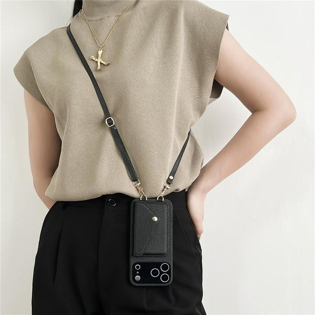 YULIN Lanyard Leder-Handyhülle mit Geldbörse und Kameraschutz für iPhone 17, 16 Pro, 15 Pro Max, Schwarz - Bild 1