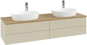 V&B Waschtischunterschrank Antao mit Beleuchtung, Eiche Honig, Grau Lackiert, B: 160 cm, T: 50 cm - Bild 1