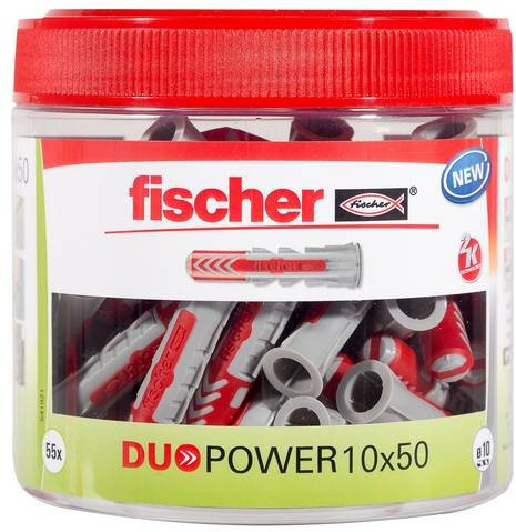 Fischer DUOPOWER 2-Komponenten-Dübel aus Nylon in Grau und Rot, Durchmesser: 10 mm, Länge: 50 mm, 55 Stück - Bild 1