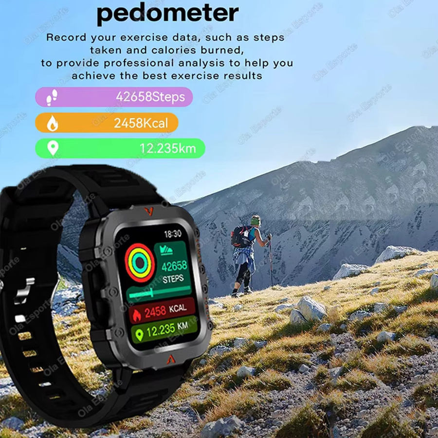 Ola Esporte Smartwatch für Herren in Schwarz mit Bluetooth-Anruffunktion, Herzfrequenzüberwachung, Schlaf-Tracking und LED-Taschenlampe, wasserdicht - Bild 3