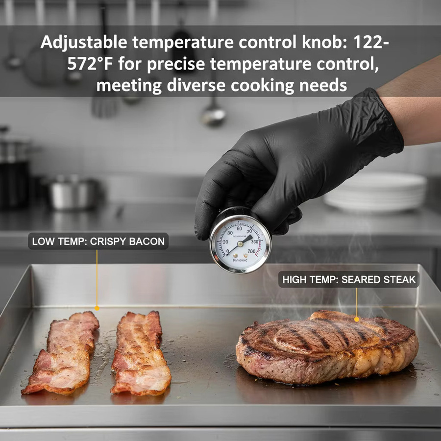 Bymaocar Elektrische Grillplatte aus Edelstahl mit 2000W Leistung, 14 Zoll, Silber, Einstellbare Temperatur 122-572°C - Bild 3