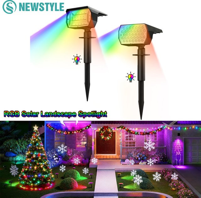 Solar LED RGB Scheinwerfer für Garten und Terrasse, wasserdichter Outdoor Wandstrahler in Schwarz, Mehrfarbig - Bild 1