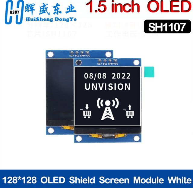 HUISHENGYUFA OLED Display Modul SH1107 1,5 Zoll 128x128 Weiß IIC 4 Pins für Raspberry Pi, STM32 und Arduino - Bild 1