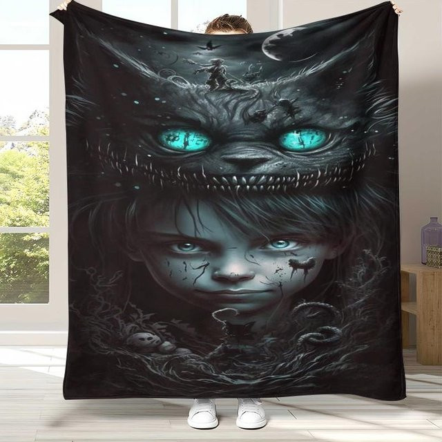 CSQ Nine Alice im Wunderland Cheshire Katze Flanelldecke, ultraweiche Plüschdecke in Schwarz, B/B: 180 x 230 cm - Bild 1