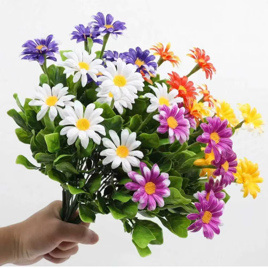 5 oder 10 Stück künstliche Seiden-Gänseblümchen in Gelb und Multicolour für Hochzeitskränze und Tischdekoration - Bild 6