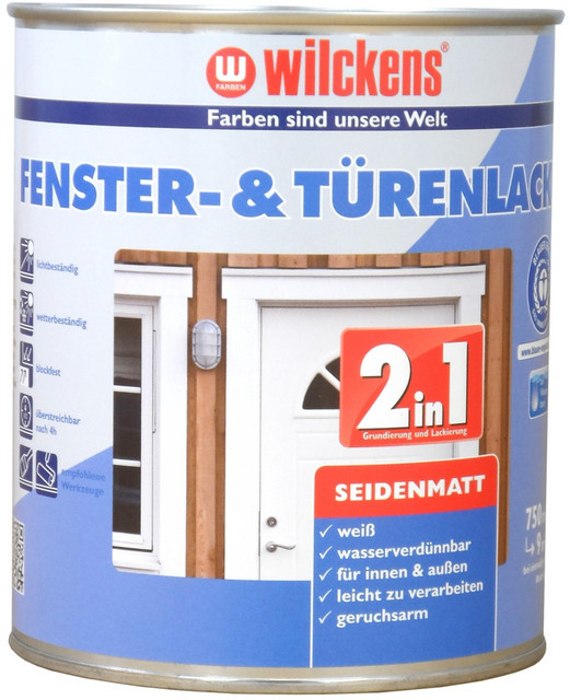 WILCKENS 2in1 Fenster- und Türenlack für Holz, wetterfest, Weiß, seidenmatt, 0,75 l - Bild 1
